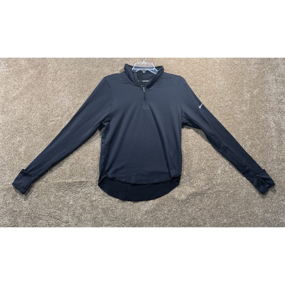 Women's Nike Running 1/4 Zip Pullover -‎ Small - Black Warm Stretch